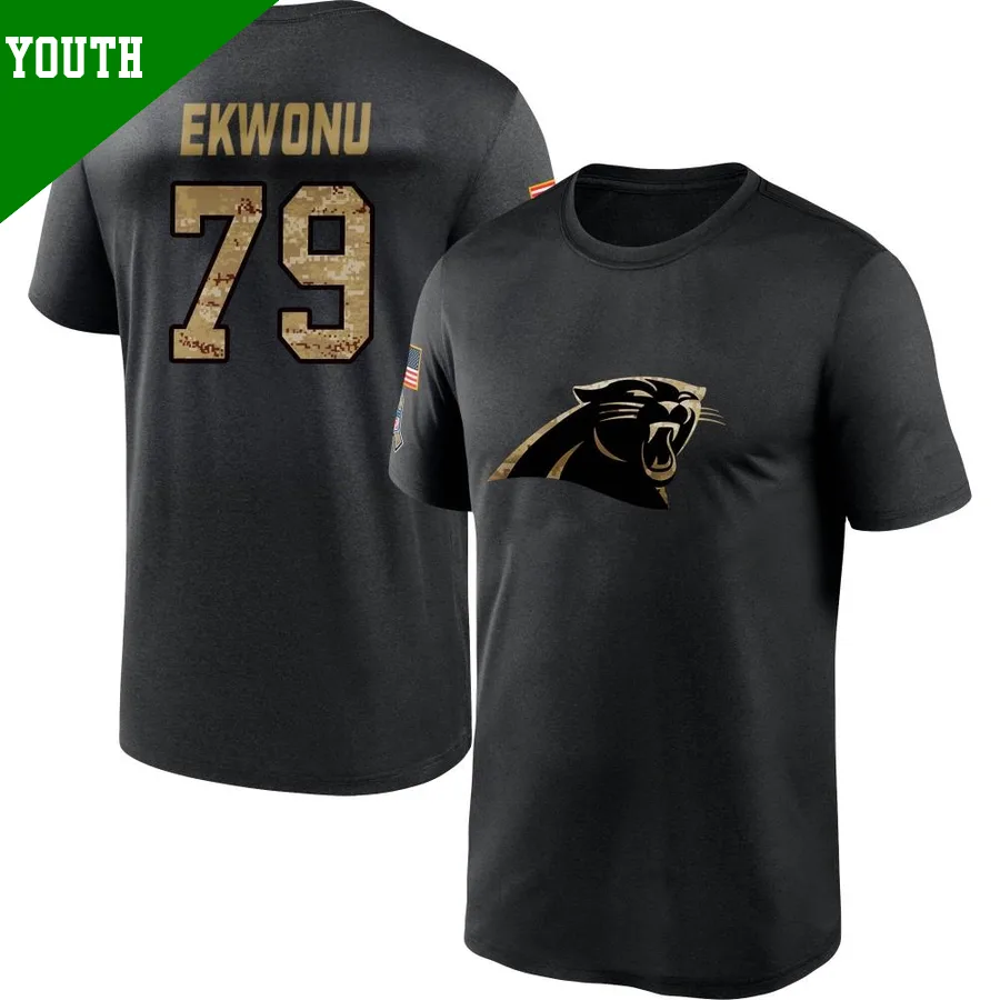 Youth ＃79 Ikem Ekwonu Carolina Panthers Black 2020 Salute To Service Performance T-Shirt
