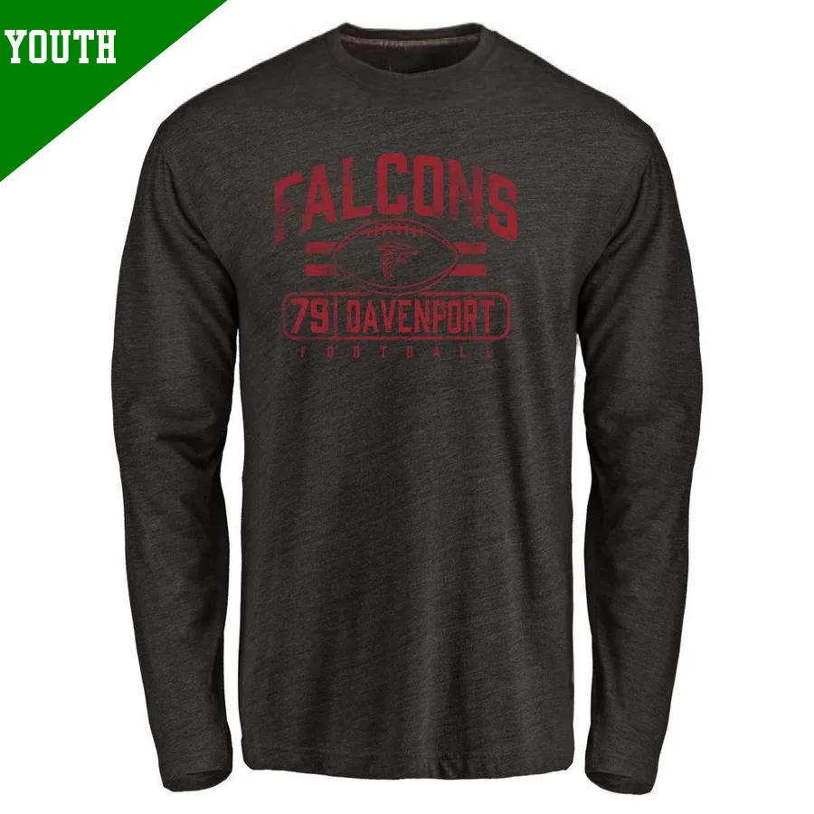 Youth ＃79 Julien Davenport Atlanta Falcons Black Flanker Long Sleeve T-Shirt
