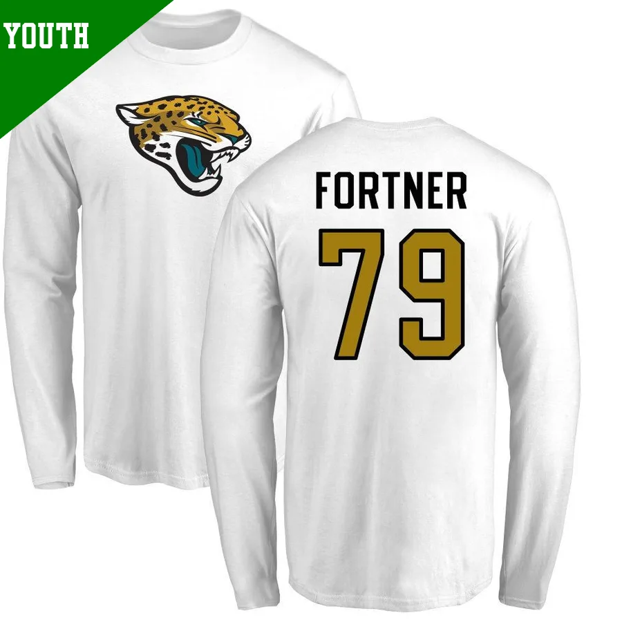 Youth ＃79 Luke Fortner Jacksonville Jaguars White Name & Number Logo Long Sleeve T-Shirt