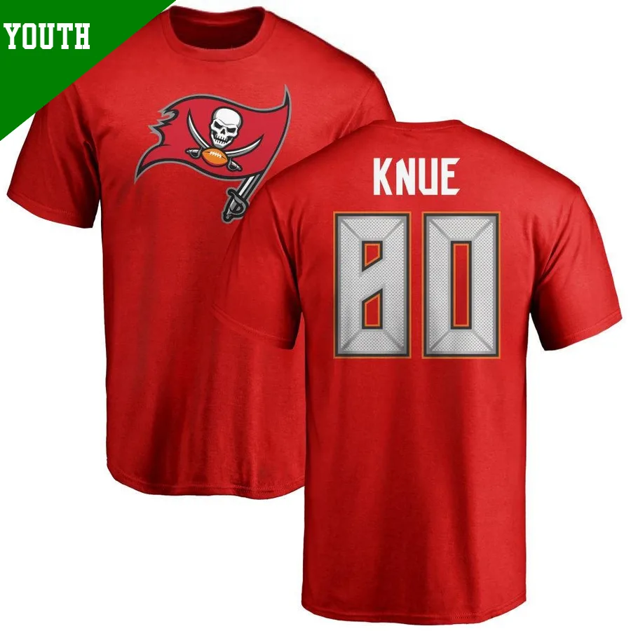 Youth ＃80 Tanner Knue Tampa Bay Buccaneers Red Name & Number Logo T-Shirt