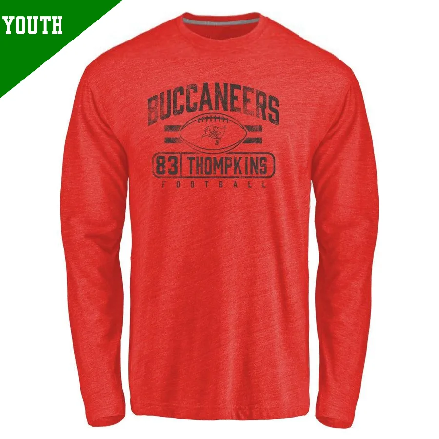 Youth ＃83 Deven Thompkins Tampa Bay Buccaneers Red Flanker Long Sleeve T-Shirt
