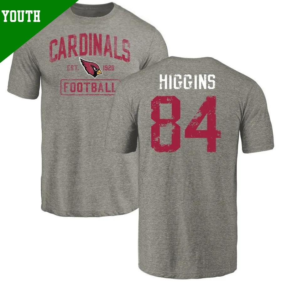 Youth ＃84 Elijah Higgins Arizona Cardinals Gray Distressed Name & Number T-Shirt