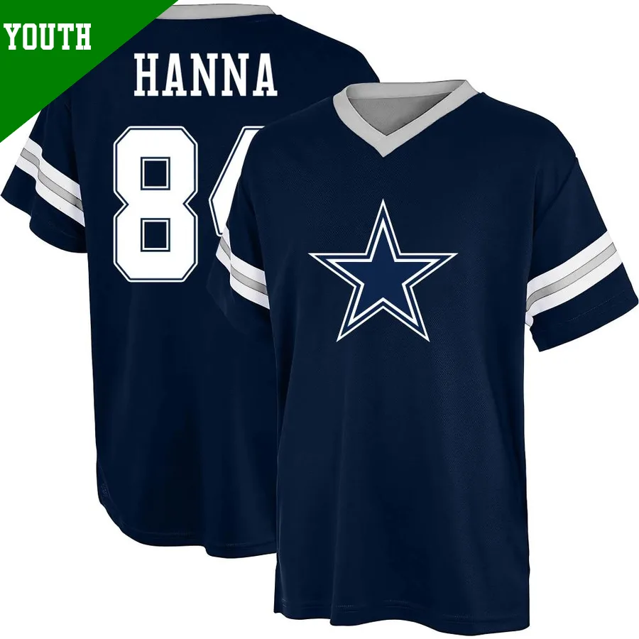 Youth ＃84 James Hanna Dallas Cowboys Navy Blue Game Name & Number Day V-Neck T-Shirt
