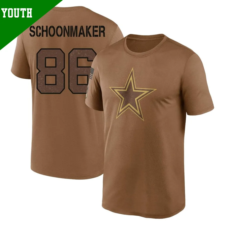 Youth ＃86 Luke Schoonmaker Dallas Cowboys Brown Legend 2023 Salute To Service Performance T-Shirt