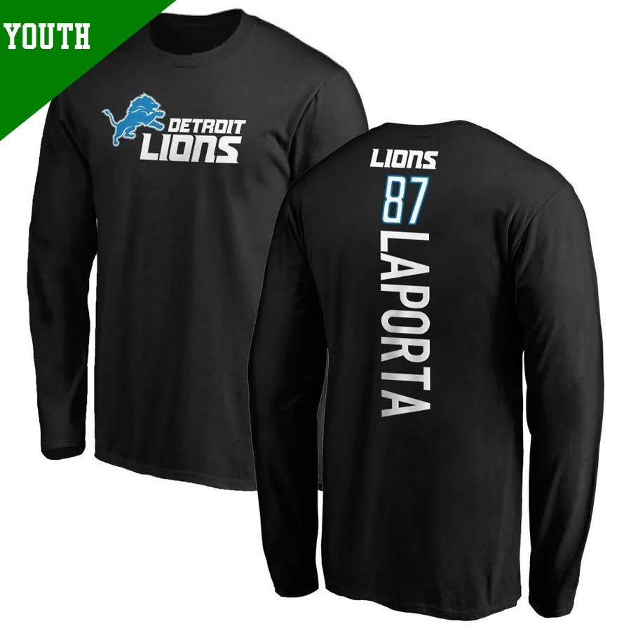 Youth ＃87 Sam LaPorta Detroit Lions Black Backer Long Sleeve T-Shirt