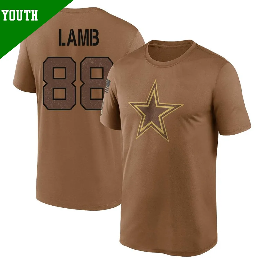 Youth ＃88 CeeDee Lamb Dallas Cowboys Brown Legend 2023 Salute To Service Performance T-Shirt