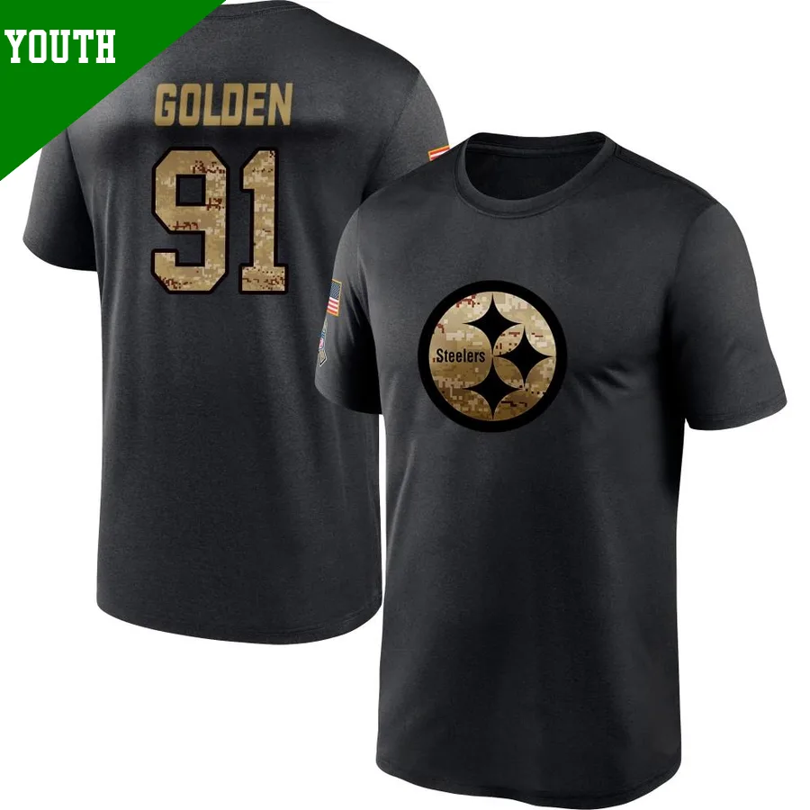 Youth ＃91 Markus Golden Pittsburgh Steelers Black 2020 Salute To Service Performance T-Shirt