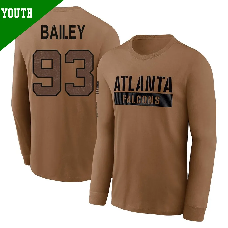 Youth ＃93 Allen Bailey Atlanta Falcons Brown 2023 Salute To Service Long Sleeve T-Shirt
