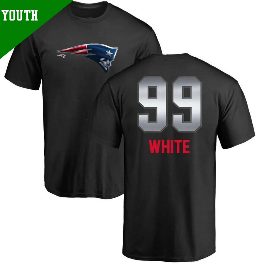 Youth ＃99 Keion White New England Patriots Black Midnight Mascot T-Shirt