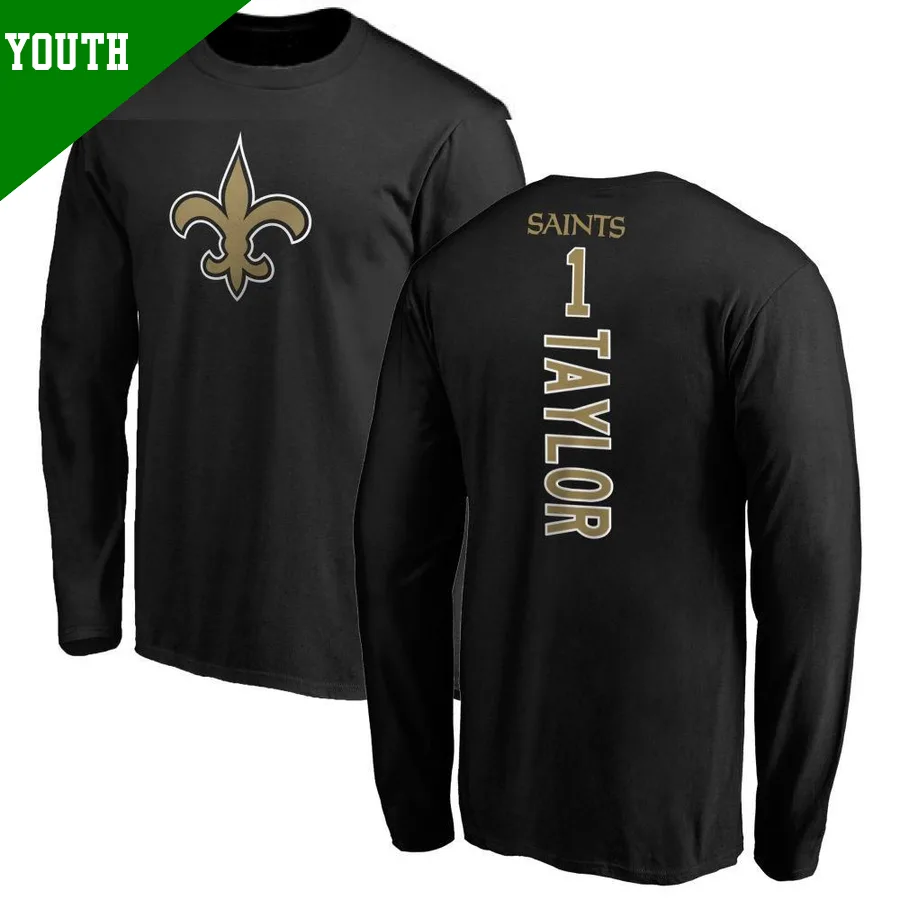 Youth Alontae Taylor New Orleans Saints Black ＃1 Backer Long Sleeve T-Shirt