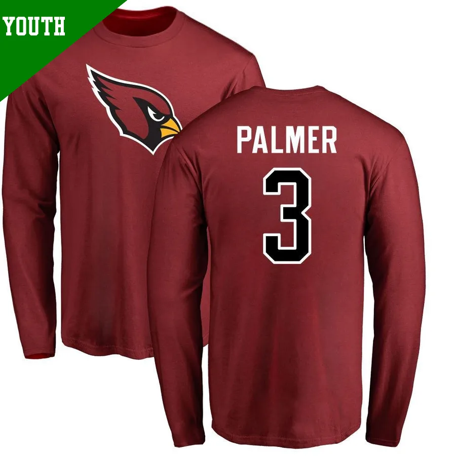 Youth Carson Palmer Arizona Cardinals Name & Number Logo ＃3 Long Sleeve T-Shirt Maroon