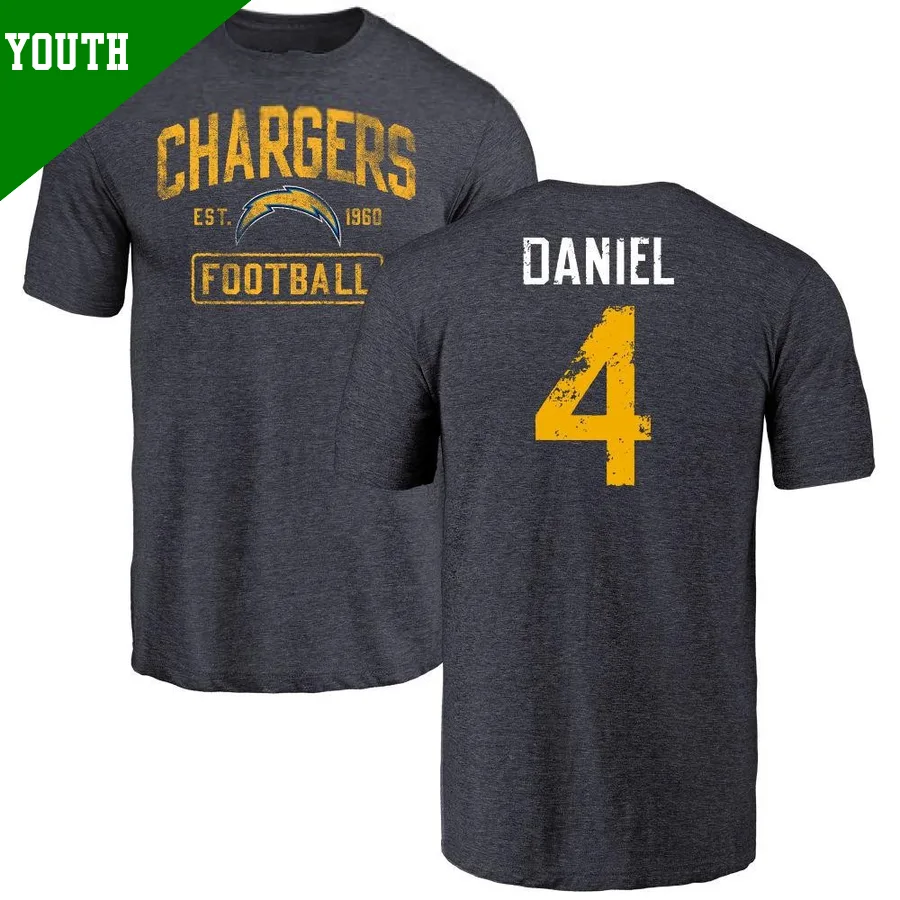 Youth Chase Daniel Los Angeles Chargers Navy Distressed ＃4 Name & Number T-Shirt