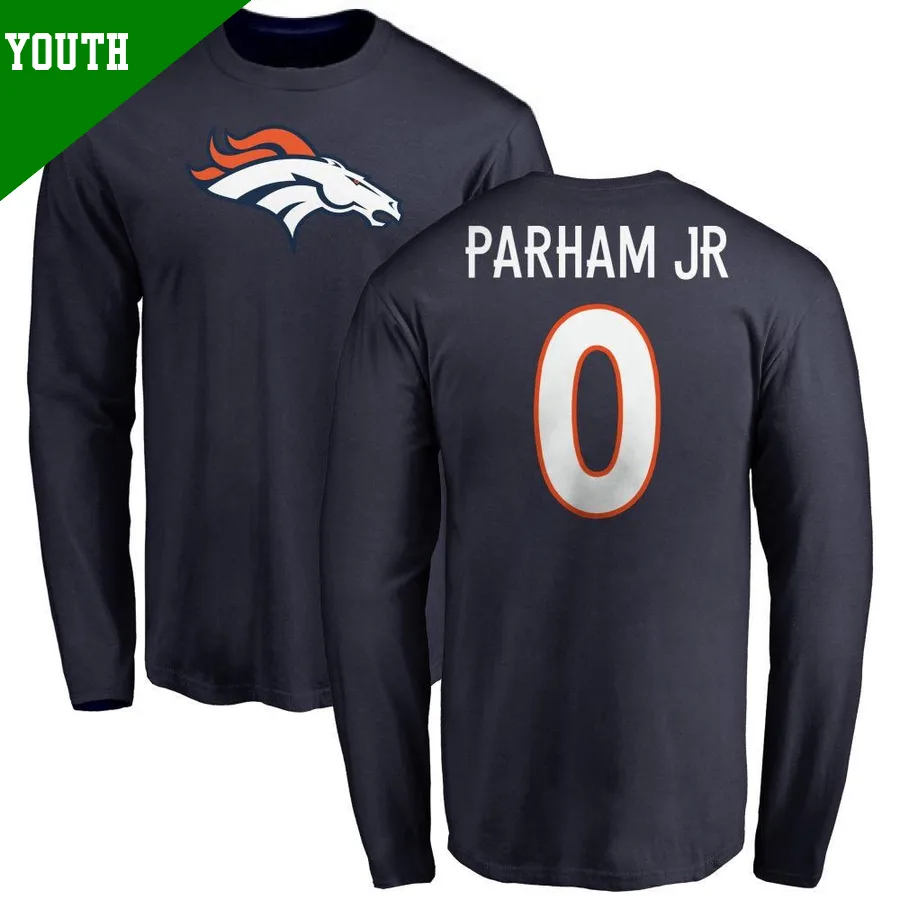 Youth Donald Parham Jr. Denver Broncos Navy ＃0 Name & Number Logo Long Sleeve T-Shirt