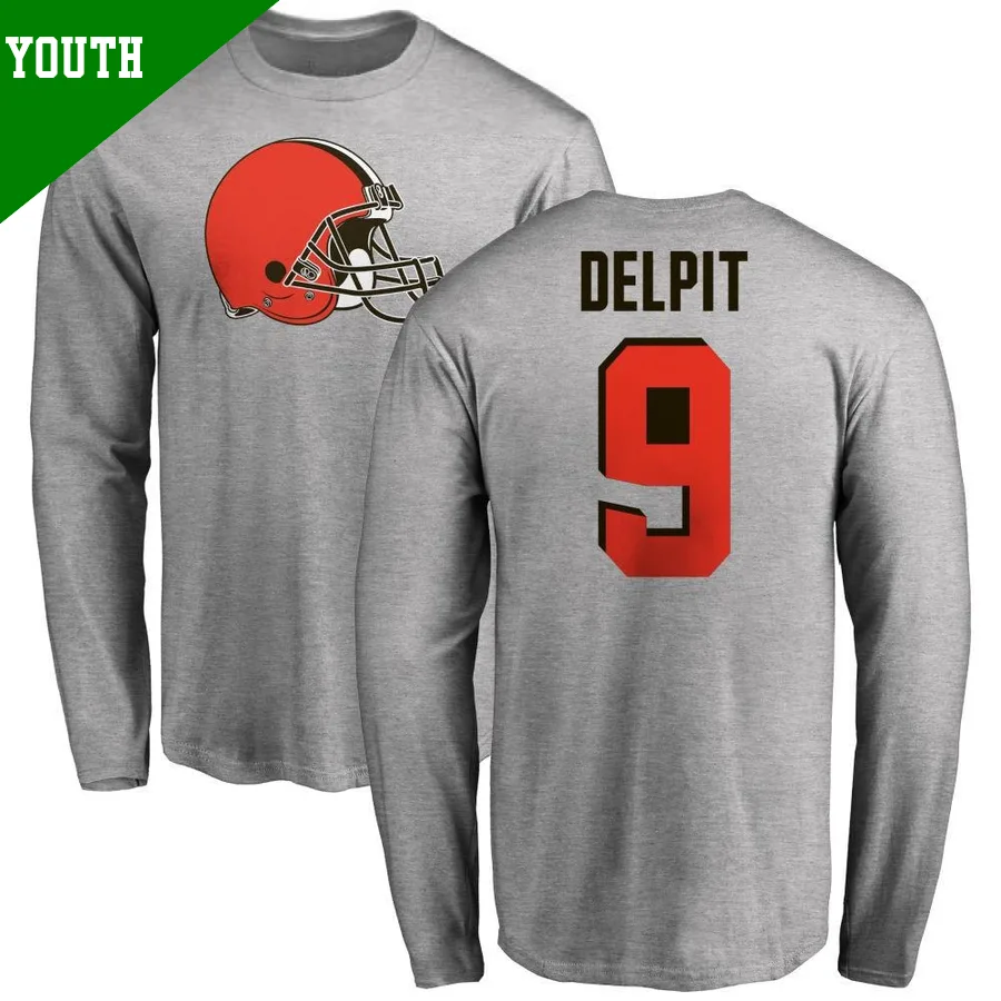 Youth Grant Delpit Cleveland Browns ＃9 Name & Number Logo Long Sleeve T-Shirt Ash