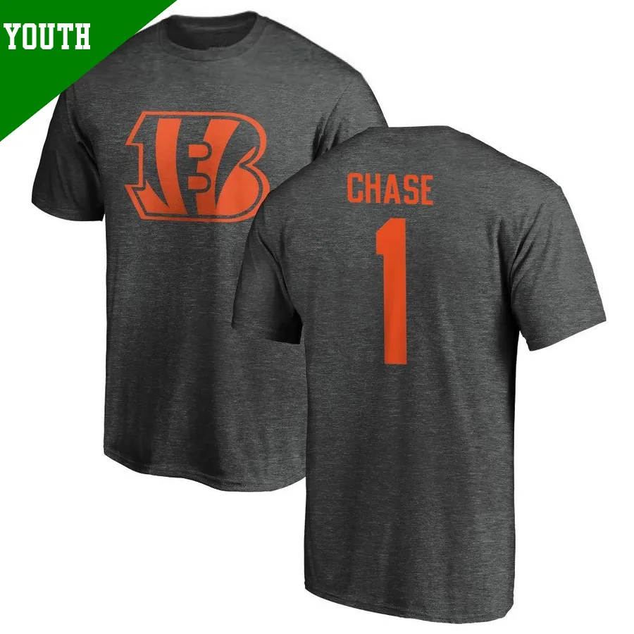 Youth Ja'Marr Chase Cincinnati Bengals ＃1 One Color T-Shirt Ash