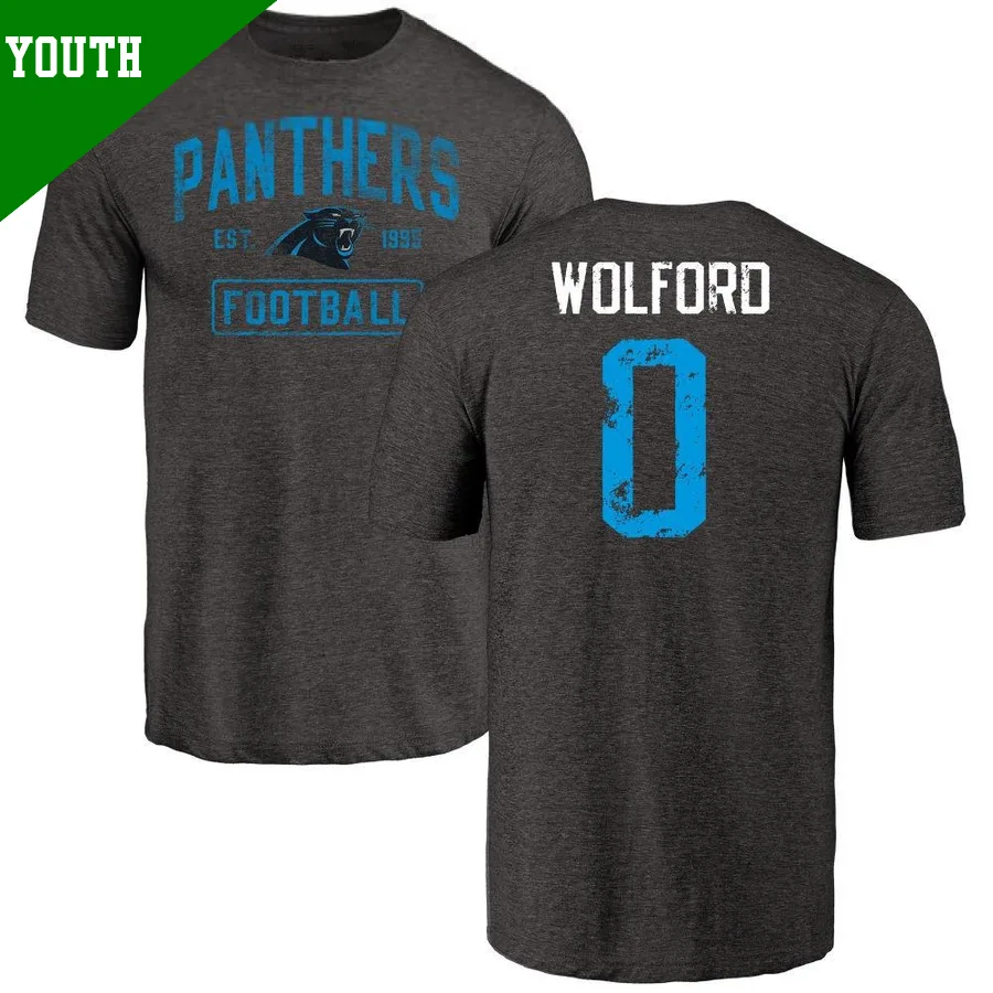 Youth John Wolford Carolina Panthers Black Distressed ＃0 Name & Number T-Shirt