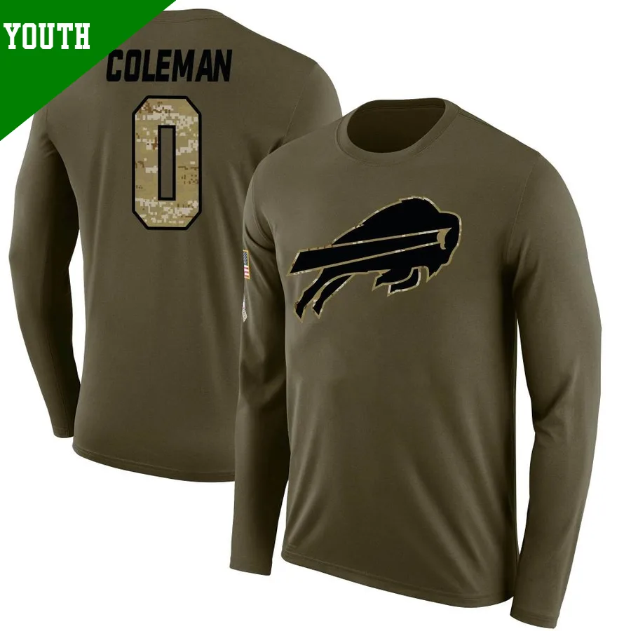 Youth Keon Coleman Buffalo Bills Olive Legend ＃0 Salute to Service Sideline Long Sleeve T-Shirt