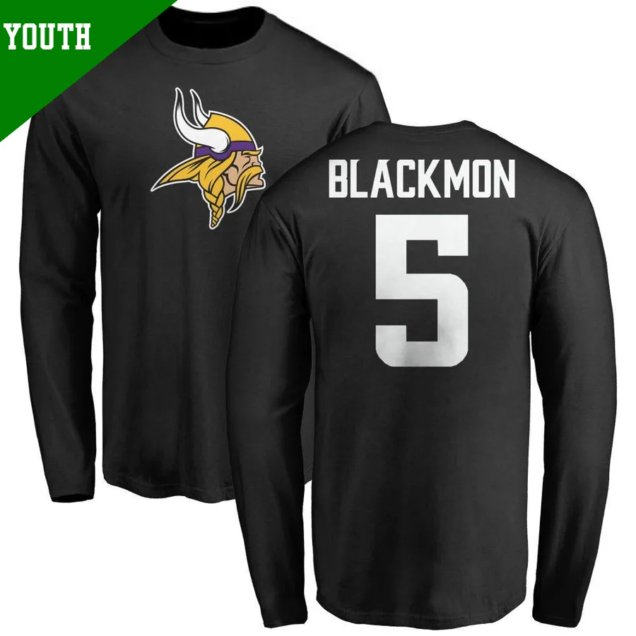 Youth Mekhi Blackmon Minnesota Vikings Black ＃5 Mekhi mon Name & Number Logo Long Sleeve T-Shirt