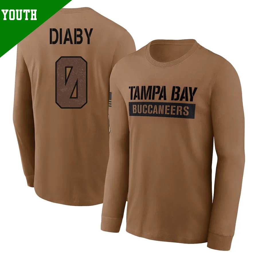 Youth YaYa Diaby Tampa Bay Buccaneers Brown ＃0 Yaya Diaby 2023 Salute To Service Long Sleeve T-Shirt